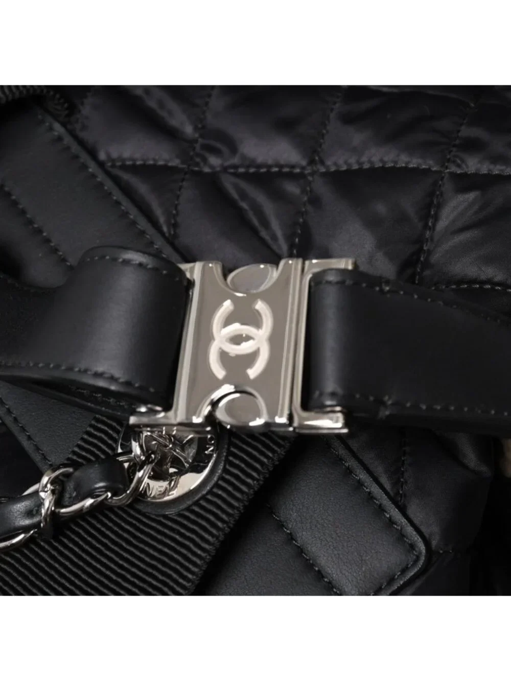 Chanel Coco Niege Neige Backpack CC Logo Nylon Fleece Beige Black